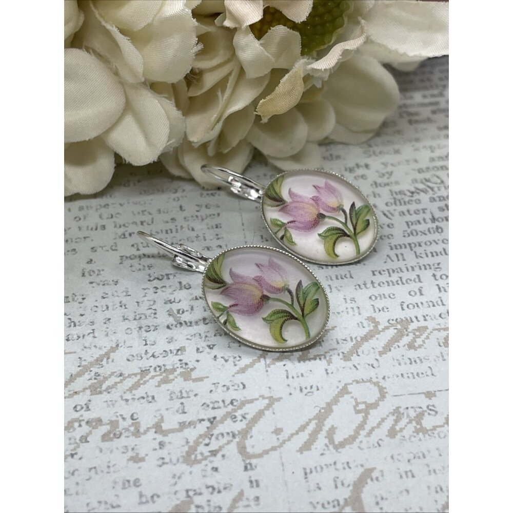Frosted Tulip Pink Gift Silver Boutique French Wire Earrings Wedding Anniversary - Picture 4 of 14